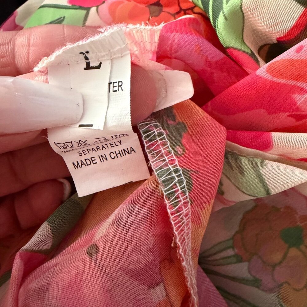 Pink Floral Sleeveless Midi Dress With Adjustable Tie Front & Smocked Back - Picture 5 of 5
